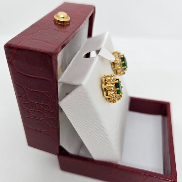 Simulated Emerald Green/White Oval Stud Earrings - Picture 5 of 9